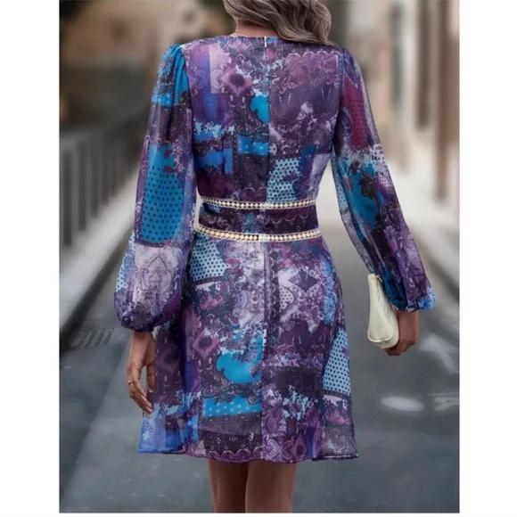 Boho Floral Paisley Print Lace Trim Dress - Picture 2 of 8